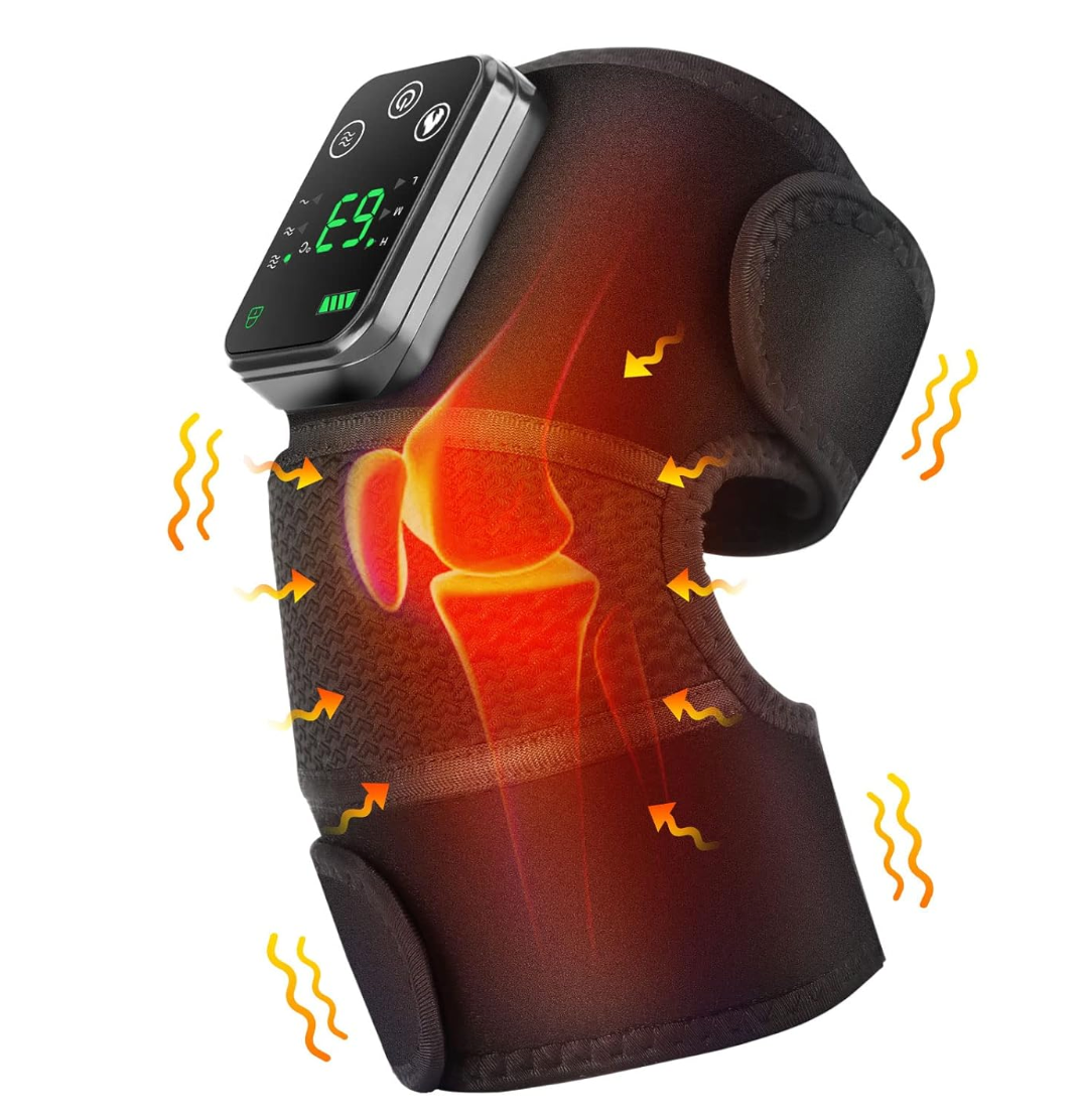 Heated Knee Massager & Brace Wrap, Vibration Heating Pads, 3 Adjustable Intensities & Temperatures, Elbow/Shoulder Relax, Black