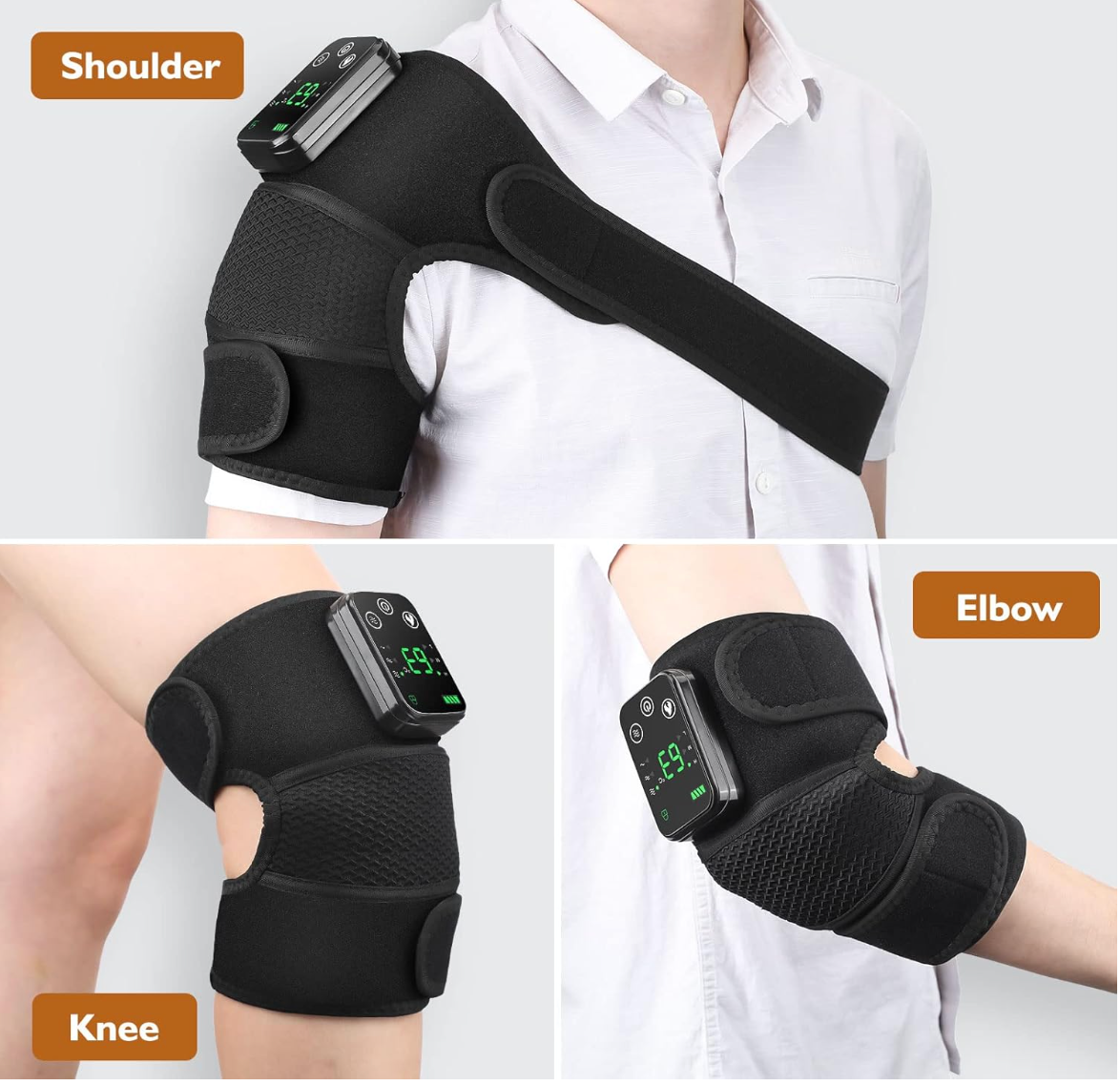 Heated Knee Massager & Brace Wrap, Vibration Heating Pads, 3 Adjustable Intensities & Temperatures, Elbow/Shoulder Relax, Black