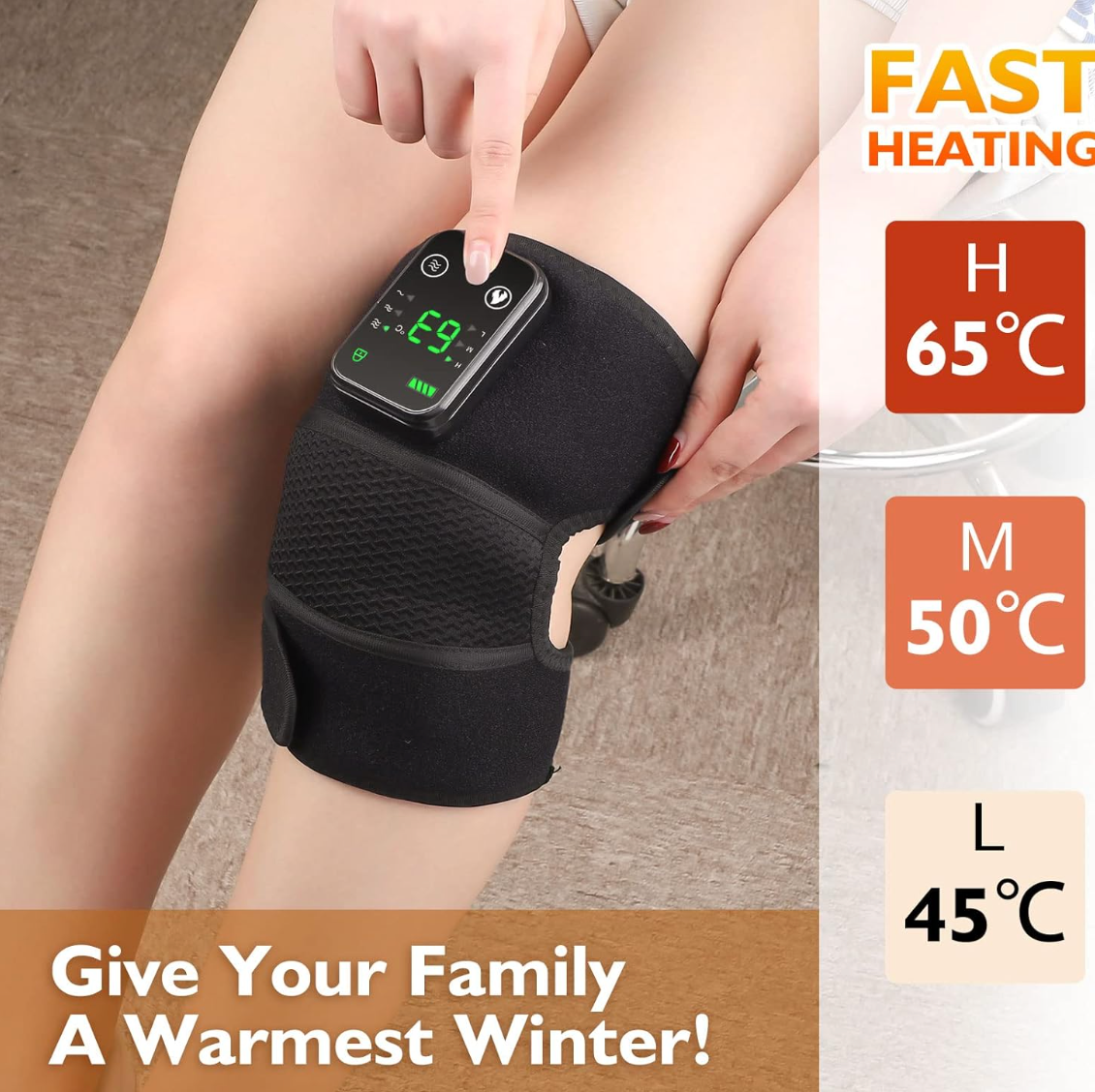 Heated Knee Massager & Brace Wrap, Vibration Heating Pads, 3 Adjustable Intensities & Temperatures, Elbow/Shoulder Relax, Black