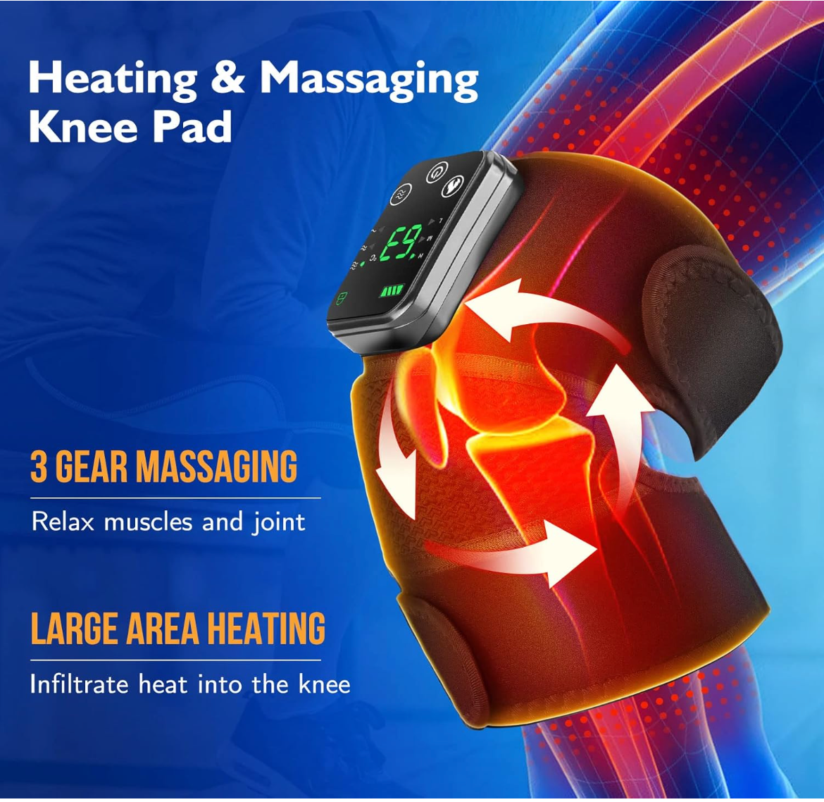 Heated Knee Massager & Brace Wrap, Vibration Heating Pads, 3 Adjustable Intensities & Temperatures, Elbow/Shoulder Relax, Black