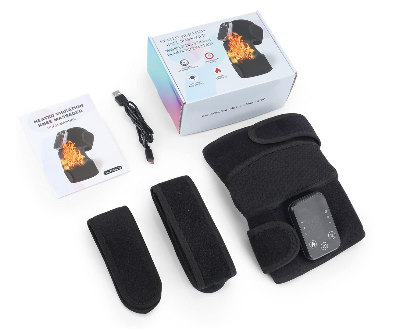 Heated Knee Massager & Brace Wrap, Vibration Heating Pads, 3 Adjustable Intensities & Temperatures, Elbow/Shoulder Relax, Black